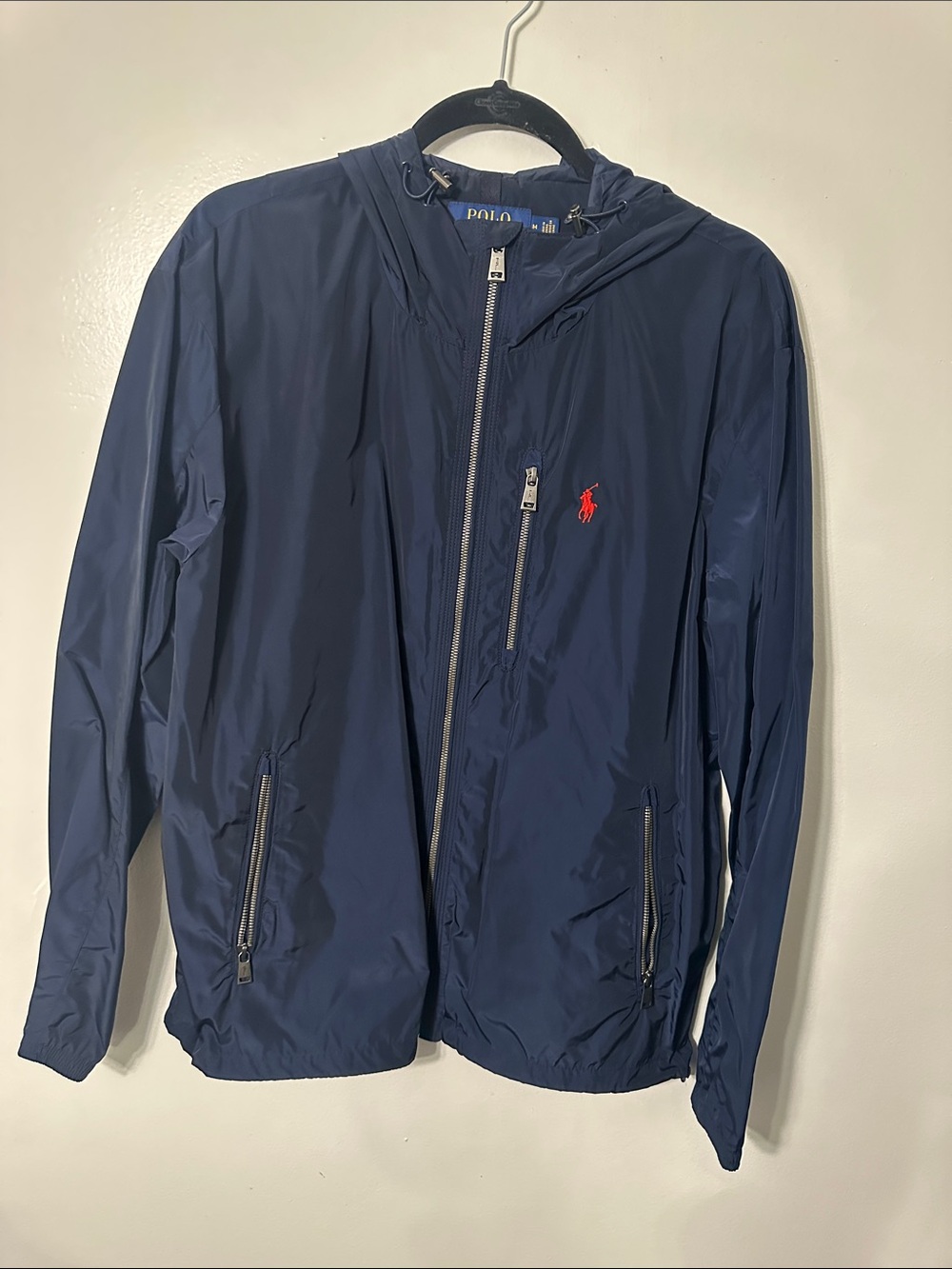 Polo by Ralph Lauren Navy Hooded Windbreaker with Red Pony